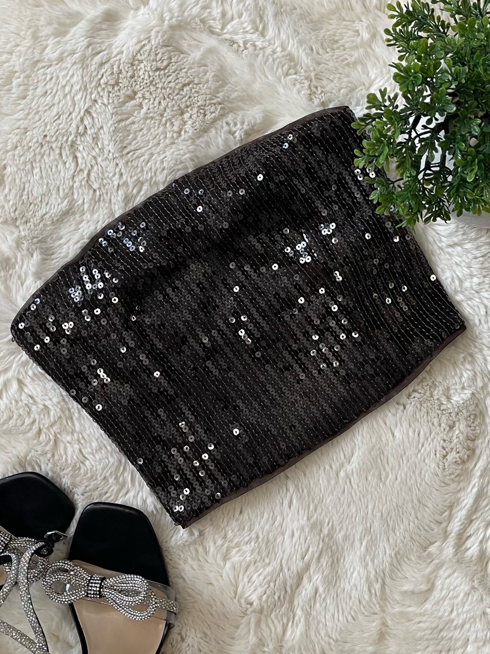 Anthropologie Dark Brown Sequin Strapless Bandeau